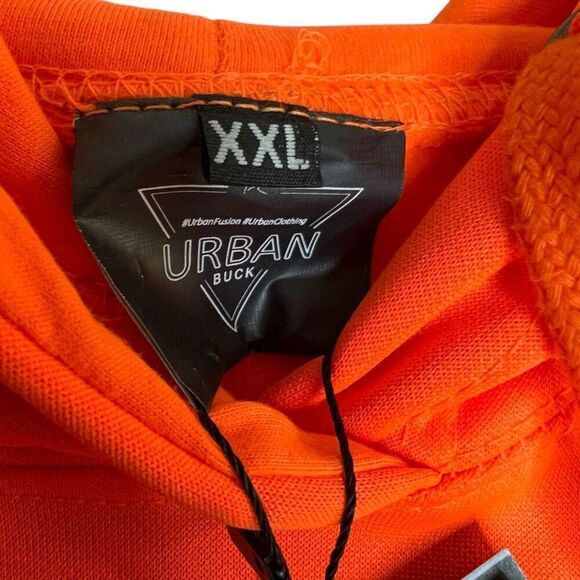 NEW Urban Buck Neon Orange Cropped Pullover Hooded Sweatshirt XXL - Picture 5 of 10